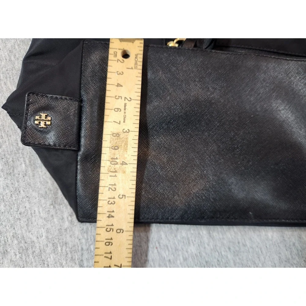 Tory Burch Ella Tote Bag Womens Medium Black Nylon Saffiano Crossbody Strap